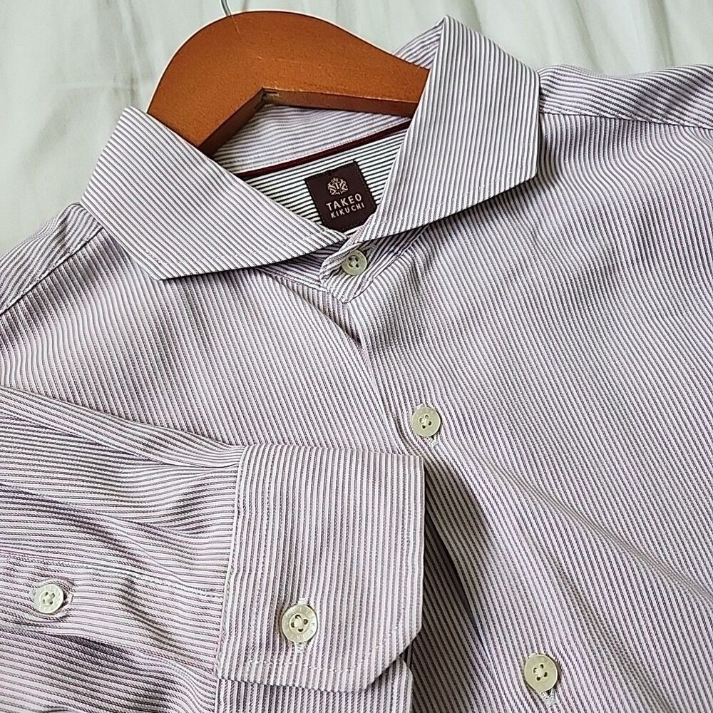 Takeo Kikuchi Mens Shirt Size 5 Pink Stripe Dress Button Up Long Sleeve